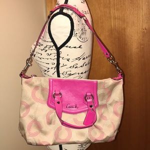 Coach Poppy C Khaki and Pink Shoulder Bag